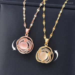 Ожерелья-подвески SINLEERY, классический вращающийся Спиннер, ожерелье из нержавеющей стали для женщин, колье-цепочка цвета розового золота, ювелирные изделия