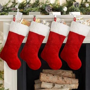 Weihnachtsdekorationen, 42 cm, Strümpfe, weiße Plüschmanschette, hängende Socken, personalisierte Geschenktüte, Weihnachtsstrumpf, Kamindekoration