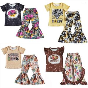 Giyim setleri batı tarzı yürümeye başlayan bebek kız kızlar tasarımcı kıyafetleri set toptan çocuk çan alt kıyafetler moda çocuklar