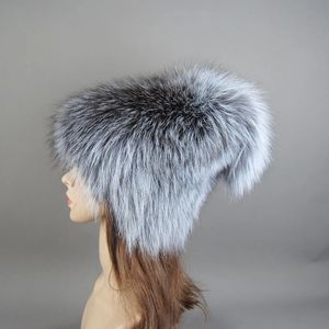 Kalın Sıcak Rus bayanlar Kış Bayan Örme Şapkalar Gerçek Doğal Tilki Kürk Sıcak Rüzgar Geçirmez Şapka Moğolistan Cap Fox Fur Beanies 240131