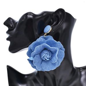 Dangle Earrings Ldealway Store S Trendy Women's Blue Denim Flower Punk Style Fashion