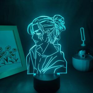 Gece Işıkları Titan 4 Anime figürü Eren Jaeger Yeager Led Işık Manga RGB Shingeki No Kyojin 3D Lamba Yatak Odası Masa Dekorasyonu