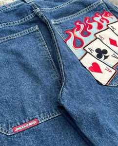 Vintage Streetwear denim pantolonlar goth hip hop pantolon pantolon poker grafik nakış bol kadın kot y2k geniş bacak mavi pantolon 240131