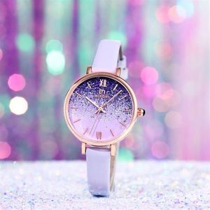 Очаровательные кварцевые часы Miboni Starry Sky 2021, женские аметистовые фиолетовые студенческие часы с тонким ремешком, красивые женские наручные часы267Z