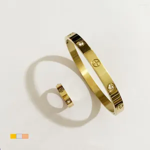 Kolye Küpe Seti Paslanmaz Çelik Çapraz Fındık Tasarımı Kristal Cazibe Bileklik Parmak Yüzük Kadınlar için Altın Renk Kuff Bilezik Mücevher Hediye