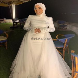 Suudi Arapça Denizkızı Gelinlik Overkirt yüksek boyunlu Müslüman Dubai İnciler Gelin Gowns Uzun Kollu Ülke Türkiye Gelin Rustik İslam Robe De Mariage 2024