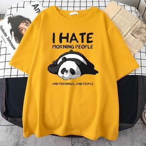 Homens camisetas Preguiçoso Panda Eu Odeio Manhã Pessoas Desenhos Animados Homens Roupas Casuais All-Math Cotton T-shirts Oversize Respirável Mans Manga Curta