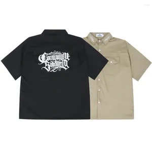 Мужские повседневные рубашки с короткими рукавами и вышивкой в стиле американского уличного письма, летняя рубашка в стиле хип-хоп с татуировкой и лацканами, верхняя одежда в стиле чикано с половиной рукавов
