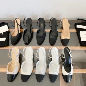 Luxurys Slingbacks sandal düz topuklu deri pompalar ayakkabı soafers espadilles kadın ayak bileği kayış parti elbise ayakkabı kanal tıknaz yüksek topuklular yay tüvit tasarımcı ayakkabılar
