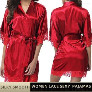 Mulheres sleepwear mulheres gelo seda pijamas robes camisolas camisola vermelho preto l xl renda suave macio confortável casual cor pura