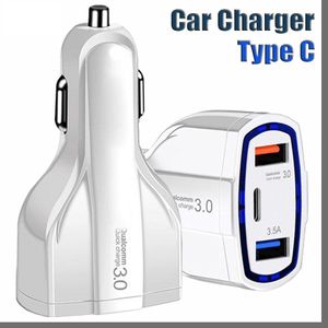 3-портовое автомобильное зарядное устройство 3.5A USB QC3.0 Type-C для быстрой зарядки iPhone/Xiaomi Mini Quick Chargers Автомобильный адаптер без упаковки