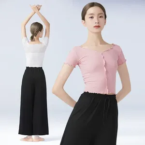 Sahne Giyim Klasik Dans Üstleri Antik Çin Kostüm Zarif Halk Kısa Kollu Kıyafetler Yangko Oryantal Bluz