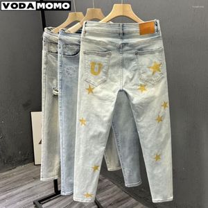 Erkek kot sokak dansı geniş bacaklar bol erkekler moda nakış gevşek tahta denim pantolon erkek rap hip hop kargo