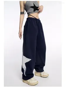 Calças femininas Houzhou hip hop y2k estrela sweatpants mulheres kpop oversized jogging pista harajuku estilo coreano calças largas perna vintage