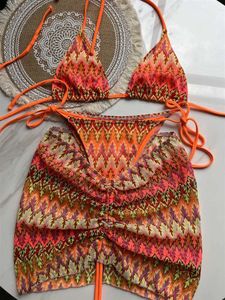 Kadın mayo kadın mayo renkli akçaağaç yaprağı örme bikini mayo üç parçalı split stil mayo bikini j240131