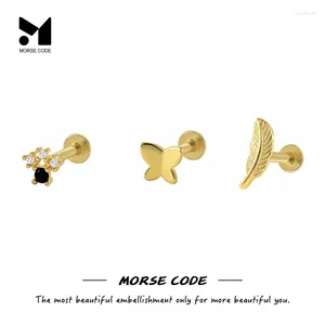 Серьги-гвоздики MC S925, стерлинговое серебро, плоская спираль, 18-каратное золото, серьги в форме сердца и цветов для женщин, брелок Aretes, одинарный пирсинг для ушей