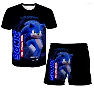 Комплекты одежды, летний модный костюм-футболка Super Sonic, коллекция 2024 года, детские свободные шорты с 3D принтом для мальчиков и девочек, размер от 4 до 14 лет