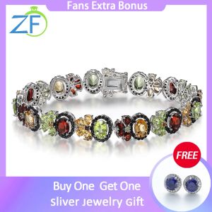 Браслеты GZ ZONGFA, браслеты из 100% стерлингового серебра 925 пробы для женщин, натуральный родолит, перидот, цитрин, драгоценный камень, очаровательные модные ювелирные изделия