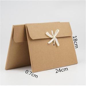 10pcs 24 18 0 7cm Kahverengi İpek Eşarp Hediye Kağıt Kutusu Kraft Kağıt Zarf Torbası Kartpostal Paketleme Kutusu PO DD DVD Paketleme 318G