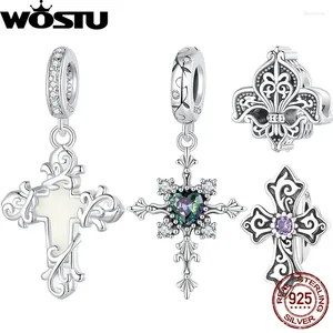 Loose Gemstones WOSTU 925 Sterling Silver Heart-shaped Glass Cross Pendant Vintage Iris Silicone Beads Fit Original Bracelet DIY Jewelry