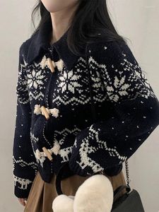 Женский вязаный женский утепленный джемпер с роговыми пуговицами, 2024, корейский осенне-зимний однобортный свитер с длинными рукавами, повседневное женское пальто