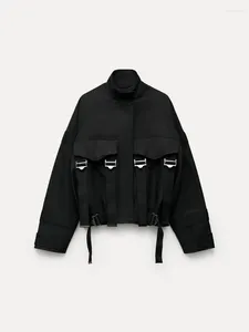 Kadın Ceketleri RR2784 Waterproot Kadınlar İçin Siyah Bombardıman Trafiği Resmi Mağaza Kontrast Yüksek Boyun Uzun Kollu Eşleşen Bantlar Ceket