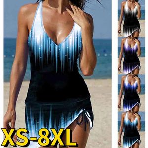 Kadın Mayo 2024 Kadın İki Parçalı Set Tankini Mayo Yüksek Bel Bikini Yaz Plajı 3D Baskı Monokini Banyo Takım XS-8XL