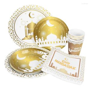 Украшение для вечеринки Рамадан Мубарак Дворец Дизайн Одноразовая посуда Бумажные тарелки Чашки для дома Мусульманский исламский фестиваль Ид Декор