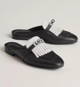 Летние роскошные женские туфли-мулы на плоской подошве с палладиевым покрытием, сандалии с пряжкой Kelly, туфли-шлепанцы из телячьей кожи, повседневные без шнуровки для ходьбы, EU35-42