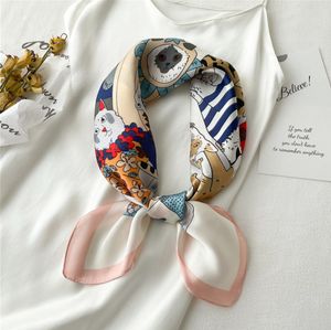 70x70 см простой дизайнерский пресбиопия милый кошачий принт с цветочным принтом шелковый шарф повязка на голову для женщин модная сумка с длинной ручкой шарфы Парижская сумка через плечо сумка для багажа с лентой на голову