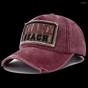 Top Caps 2024 Miami Beach Baskı 5 Panel Beyzbol Kapağı Erkekler için Casquette Homme Femme Ayarlanabilir Vintage Yıkanmış Y2K Erkek Şapkalar Gorras