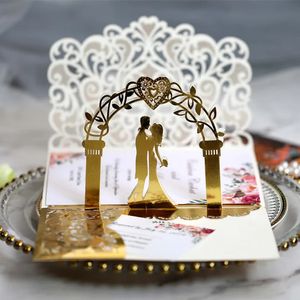 1020pcs beyaz altın inci kağıt lazer kesim düğün davetiyeleri kartı Avrupa düğün gelin duş dekor hediye tebrik kartı kitleri 240301
