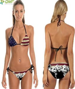 Vintage ABD bayrak bikini seti bandaj mayoları harajuku kafatasları mayo kadınları push brezilyalı mayo kırmızı çizgiler baskısı5667373