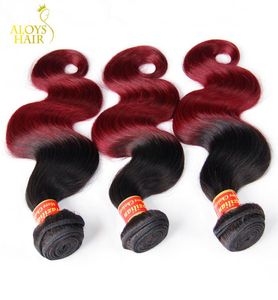 Ombre Бразильские наращивание человеческих волос с объемной волной, 2 двухцветных 1B99J, черный, бордовый, красный, класс 8A, Ombre, бразильское переплетение волос Bu4152967