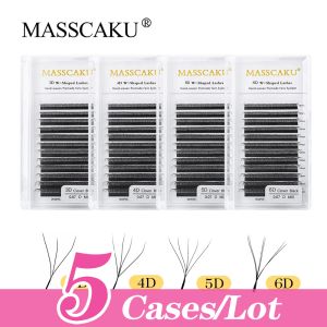 Eyelashes MASSCAKU 5Cases Lot Wstyle Thicker Denser Eyelash Extension Automatic Flowering Volume Eyelashes Premade Fan Almond Lashes