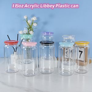 Lata de plástico acrílico Libbey de 16 onças com canudo para vinil adesivo DTF UV para bebidas de verão copo de suco jarra de pedreiro