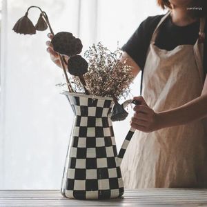 Бутылки для воды, черно-белые креативные декоративные фарфоровые чайники Тан, эмалированный чайник, настольная ваза для цветов