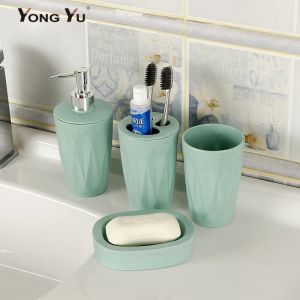 Tutucular Banyo Aksesuarları 4pcs/Set buğday saman sabunu tabak dağıtıcı tuvalet diş fırçası tutucu fincan takım elbise bedava