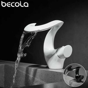 Banyo Lavabo muslukları Becola Lüks Siyah/Beyaz Banyo Havzası Musluğu Banyo Musluk Pirinç Yaratıcı Lavabo Mikseri Musluk Sıcak Soğuk Şelale Havzası Musluk Q240301