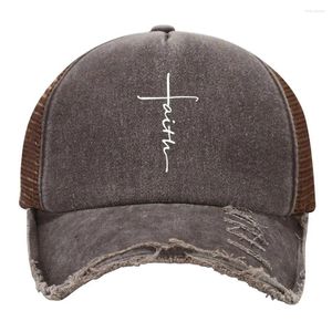 Ball Caps Faith Bedruckte Mesh-Trucker-Mütze, modische gewaschene Distressed-Baseballkappe, Vintage-5-Panel-Snapback-Hüte, atmungsaktiv, gebogene Krempe
