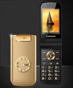 Orijinal Tkexun G9000 Lüks Metal Gövde Altın Flip Cep Telefonları Kamera Bluetooth Çift Sim Kart 24 inç dokunmatik ekran MP3 Hücresi PH6140373