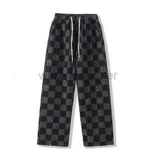 Jeans masculinos designer jeans outono rua checkerboard jeans marca de moda masculina instagram solto calças casuais retas high street perna larga calças compridas