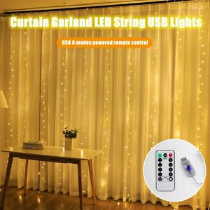 Dizeler Perde Çelenk Dize Işıkları LED Sıcak Işık 8 Mod USB Uzaktan Kumanda Yatak Odası Tatil Düğün Dekorasyon Peri Ev için