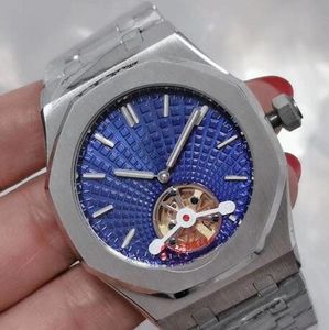 Наручные часы Высококачественные роскошные мужские часы с турбийоном, водонепроницаемые, 42 мм, с автоматическим механизмом, нержавеющая сталь 904L, синяя поверхность