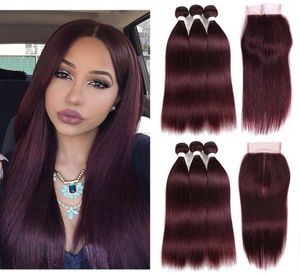 99J Цветные пучки человеческих волос с застежкой Шелковистые прямые 99J Темно-винно-красный цвет Бразильские плетения предварительно окрашенных волос 1436675