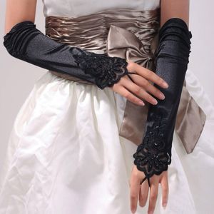 Bridal Gloves Long Gloves Fingerless Embroidery Lace Glitter Sequins Solid Color Length Mittens Hook Finger Wedding