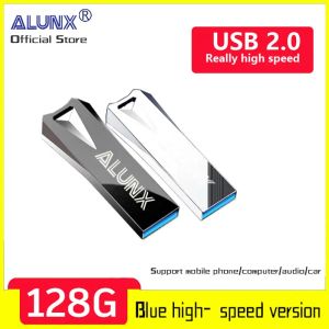 Приводы Alunx 100% подлинный Pendrive 128 ГБ памяти палочка 32 ГБ 4 ГБ металлический USB -привод 128 ГБ