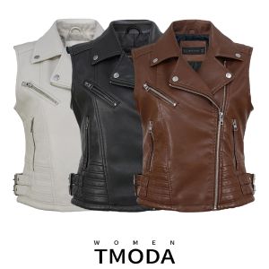 Джакеки tmoda2007 2023 Spring Autunm Women Fashion Black Faux Leather Jackets Lady Bomber Motorcycle Cool Overwear