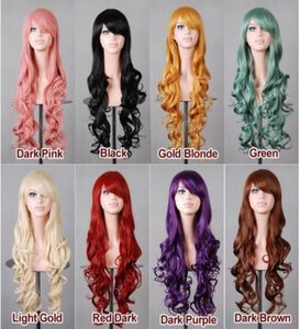 Многоцветный дешевый женский парик из синтетических волос Мода Аниме Термостойкие волосы 80 см Длинные волнистые парики для косплея для Хэллоуина Nightc2278492