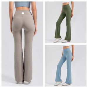 LU-1961 Fitness Spor Salonu Kadın Yoga Pantolon Elastik Geniş Bacak Flare Taytlar Yüksek Bel Bel Botton Pants